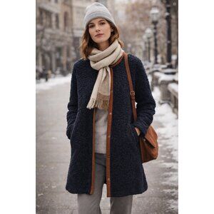 Toad&Co Women’s Sespe Sherpa Coatigan Small Navy Recycled Wool Cozy Snap Front